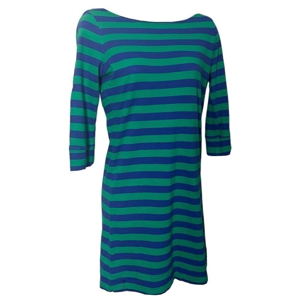 Lilly Pulitzer Shift Dress XS Blue Green Nautical Stripe Coastal Preppy Resort